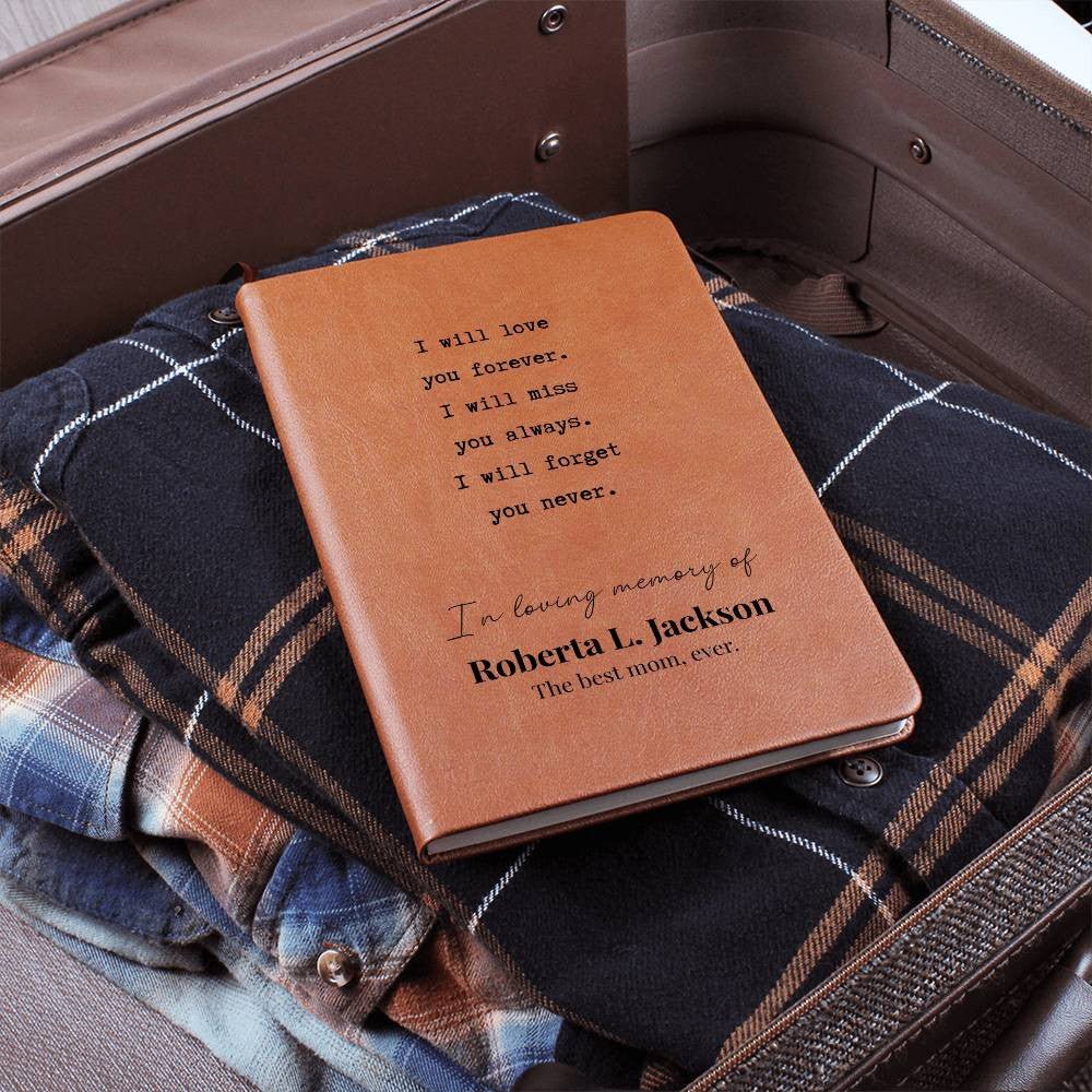 Never Forget You - Custom Leather Journal - Sympathy, Memorial, Bereavement Notebook - Liliana and Liam