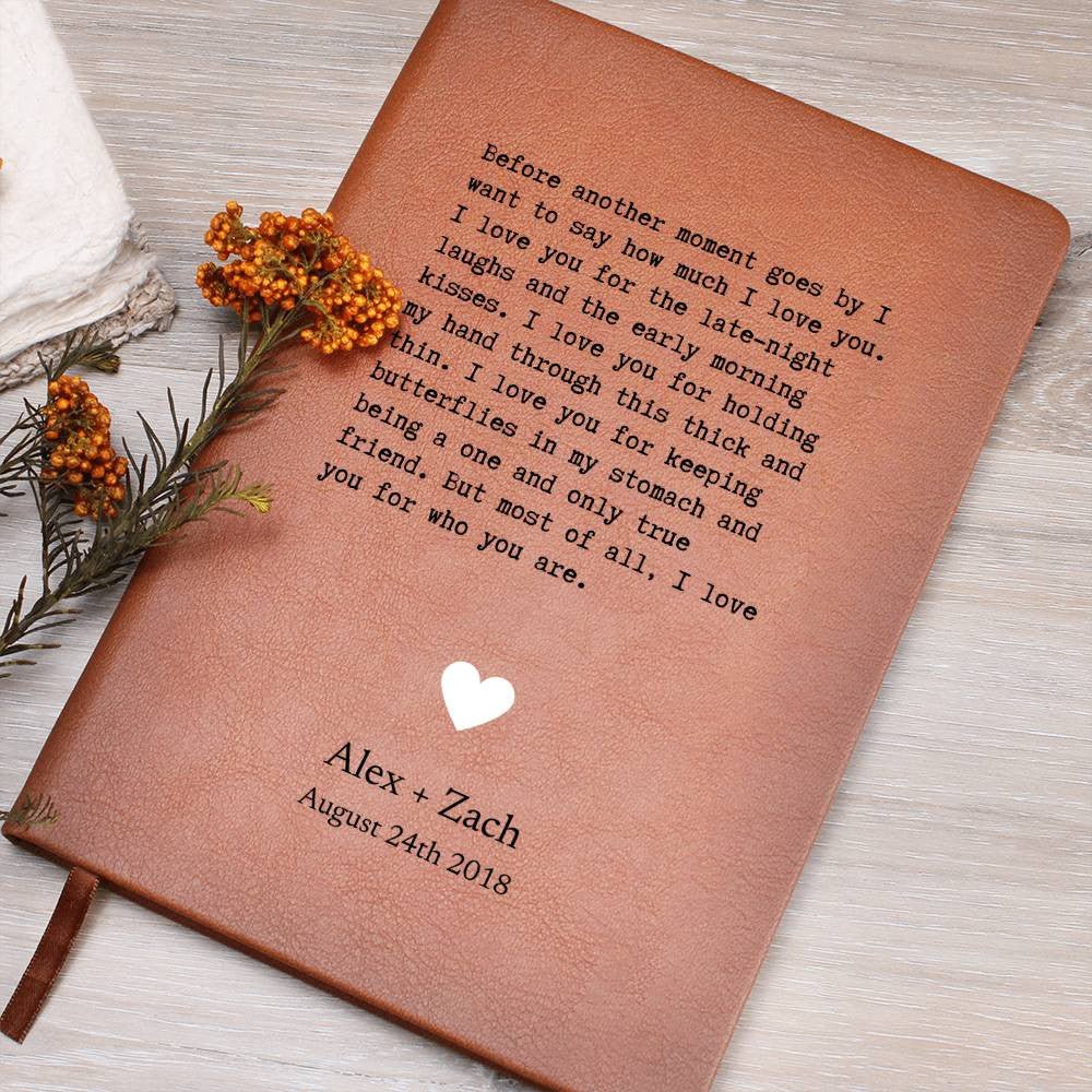 For Who You Are - Custom Leather Journal - Love Notebook - Liliana and Liam