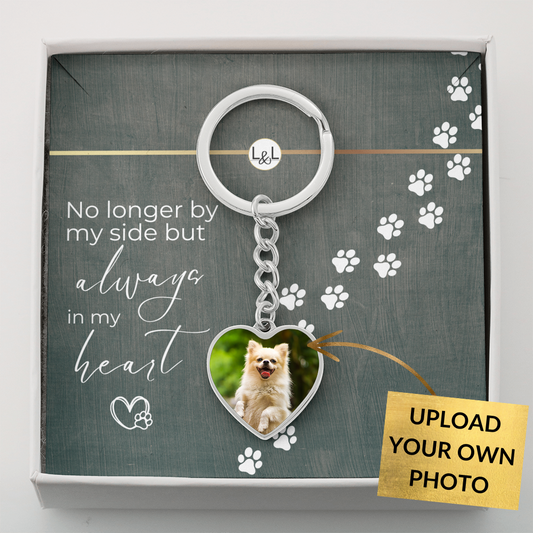 Dog Loss Gift - Always In My Heart - Photo Heart Keychain - Custom Dog Remembrance, Bereavement & Sympathy Gift