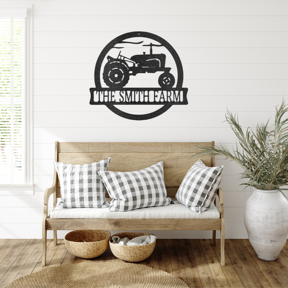 Old Tractor Monogram - Steel Sign