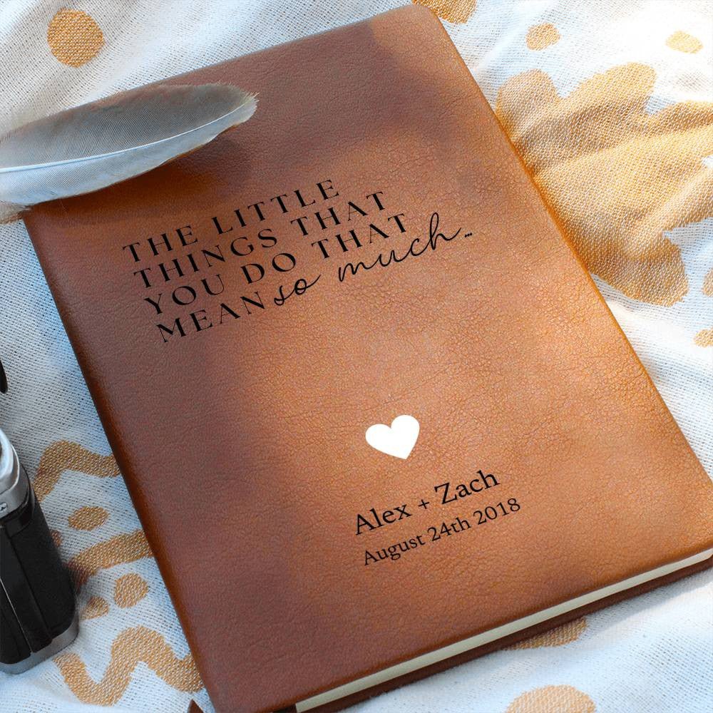 The Little Things - Custom Leather Journal - Love Notebook - Liliana and Liam
