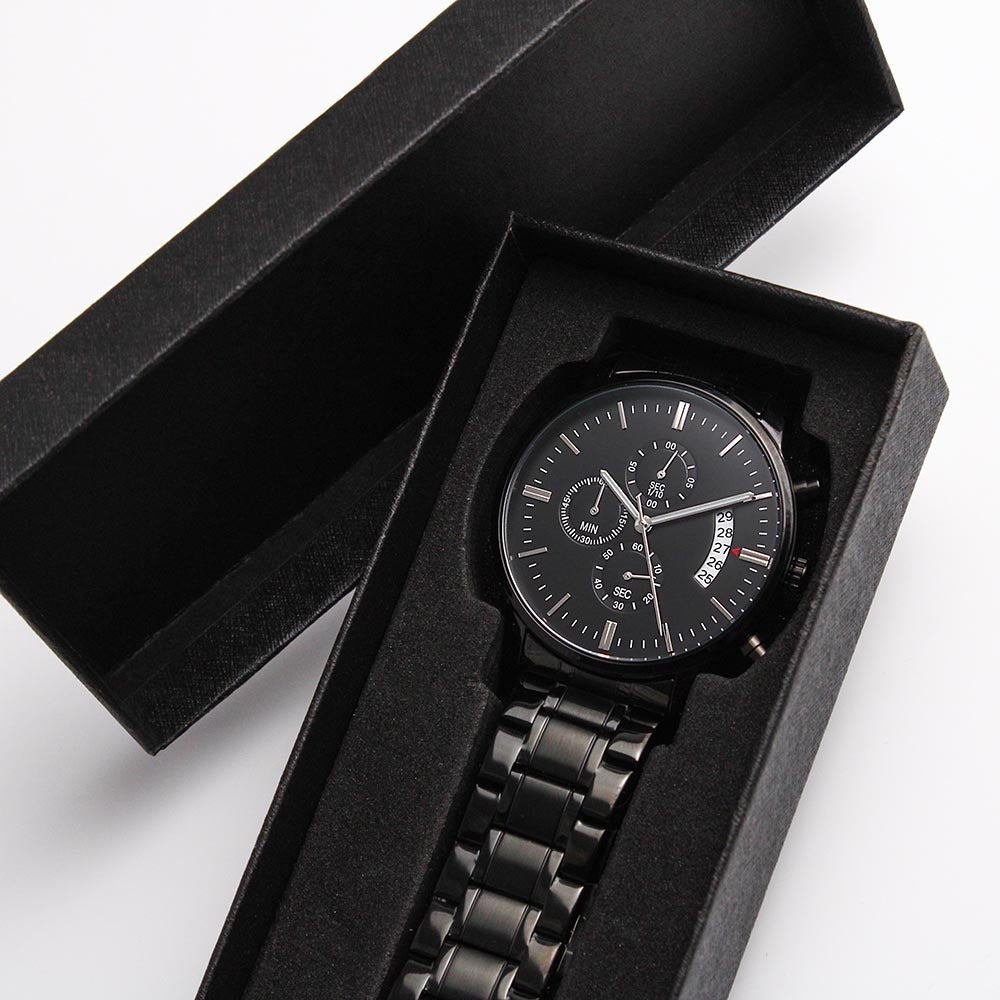 Gift For My Man - Always Have, Always Will - Engraved Black Chronograph Men's Watch + Watch Box - Perfect Birthday Present or Christmas Gift For Him - Liliana and Liam