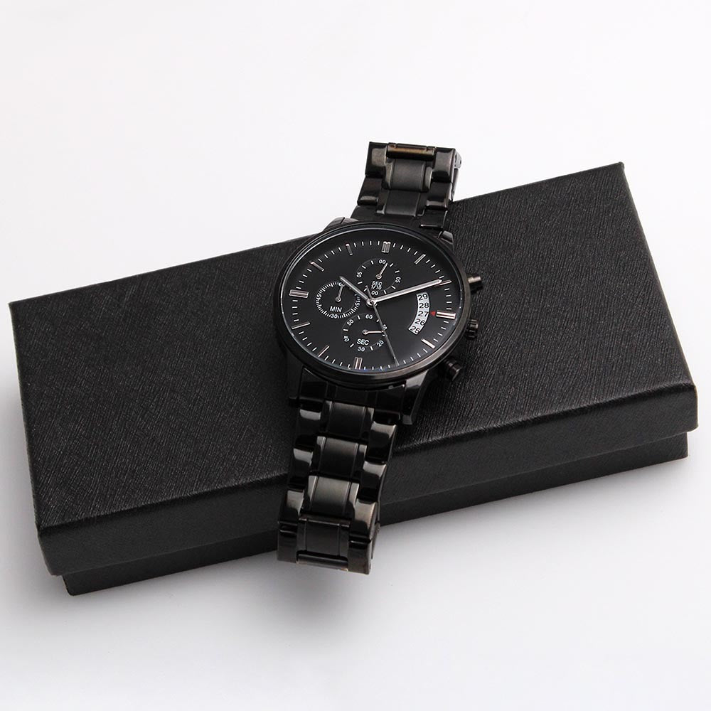 Gift For Our Son From His Mom and Dad - I Closed My Eyes - Engraved Black Chronograph Men's Watch + Watch Box - Perfect Birthday Present or Christmas Gift For Him - Liliana and Liam