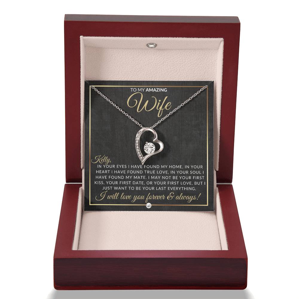 Unique Gift For Your Wife With Personalization - Open Heart Pendant Necklace - Great Christmas, Birthday, or Anniversary Present - Liliana and Liam