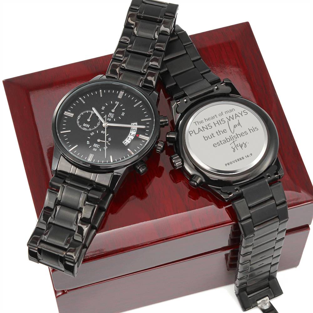 Christian Engraved Watch - Proverbs 16:9 - Great Gift For Christmas, Birthday, Confirmation, or A Baptism