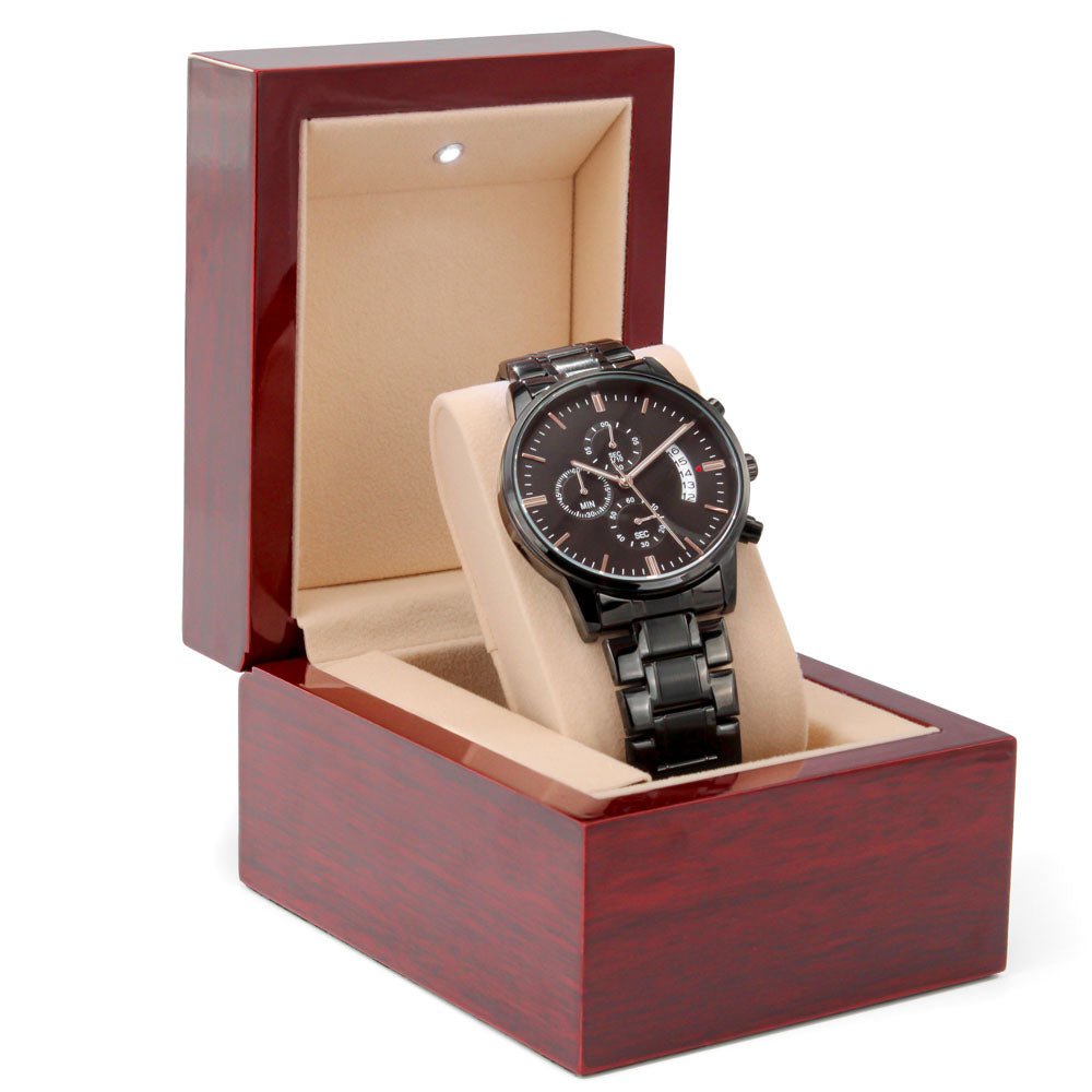 Gift For My Nephew, From His Uncle - I Closed My Eyes - Engraved Black Chronograph Men's Watch + Watch Box - Perfect Birthday Present or Christmas Gift For Him - Liliana and Liam