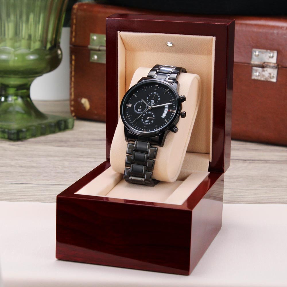 Gift For Boyfriend From Girlfriend - For All That You Are - Engraved Black Chronograph Men's Watch + Watch Box - Perfect Birthday Present or Christmas Gift For Him - Liliana and Liam