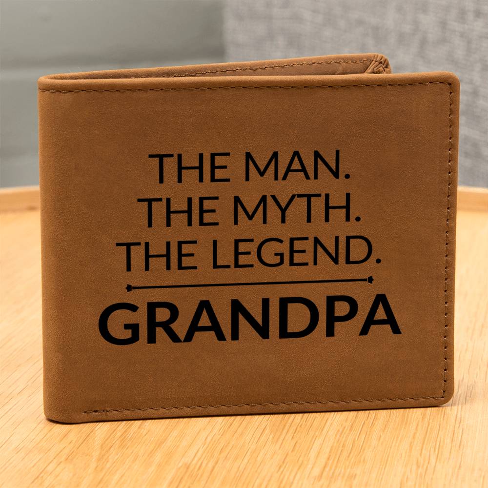 Gift For Grandpa - The Man. The Myth. The Legend. - Men's Custom Bi-fold Leather Wallet - Great Christmas Gift or Birthday Present Idea