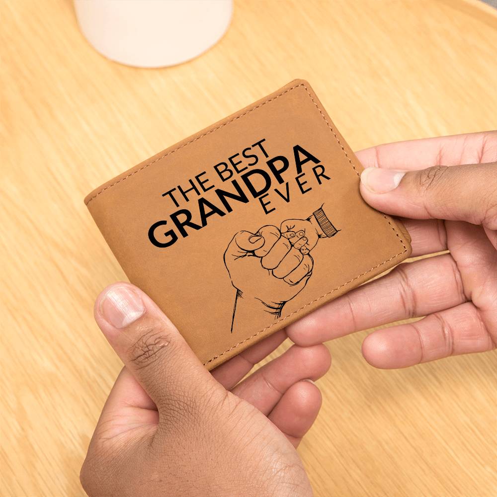 Gift For Grandpa - Best Grandpa Ever - Men's Custom Bi-fold Leather Wallet - Great Christmas Gift or Birthday Present Idea