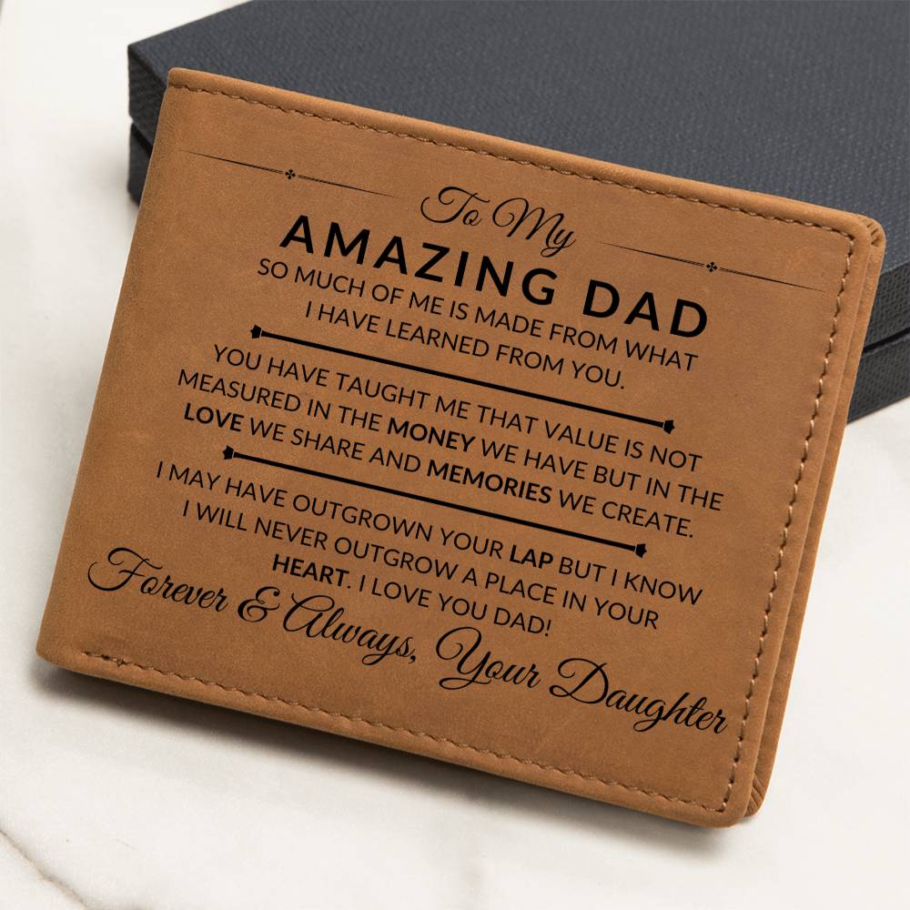 Dad Gift From Daughter - A Place In Your Heart - Men's Custom Bi-fold Leather Wallet - Great Christmas Gift or Birthday Present Idea