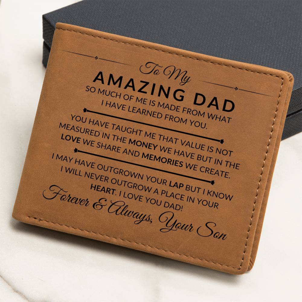 Dad Gift From Son - A Place In Your Heart - Men's Custom Bi-fold Leather Wallet - Great Christmas Gift or Birthday Present Idea