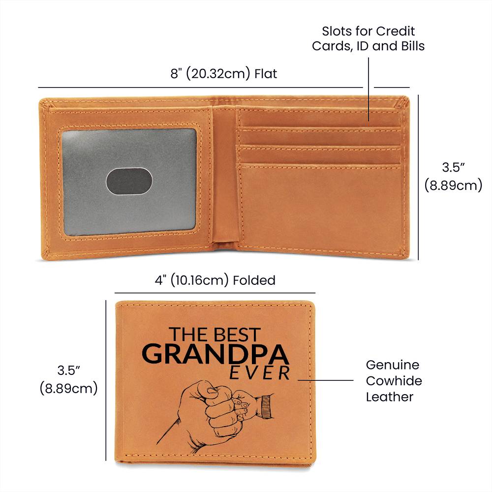 Gift For Grandpa - Best Grandpa Ever - Men's Custom Bi-fold Leather Wallet - Great Christmas Gift or Birthday Present Idea