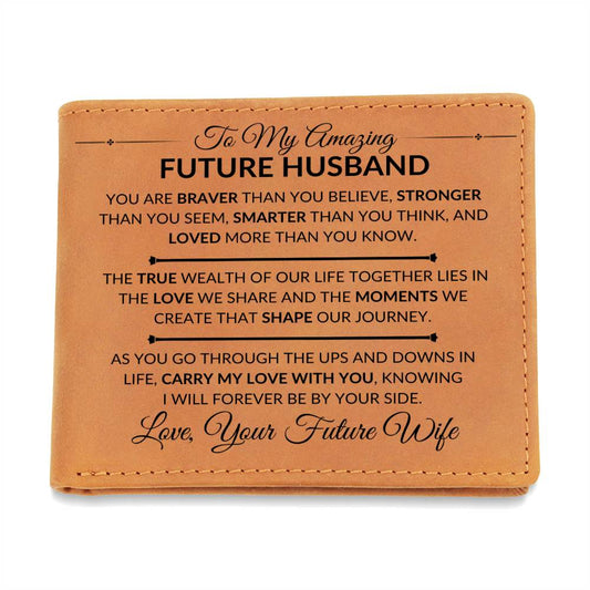 Gift For Future Husband, Fiance, From Future Wife - Carry My Love With You - Men's Custom Bi-fold Leather Wallet - Great Christmas Gift or Birthday Present Idea