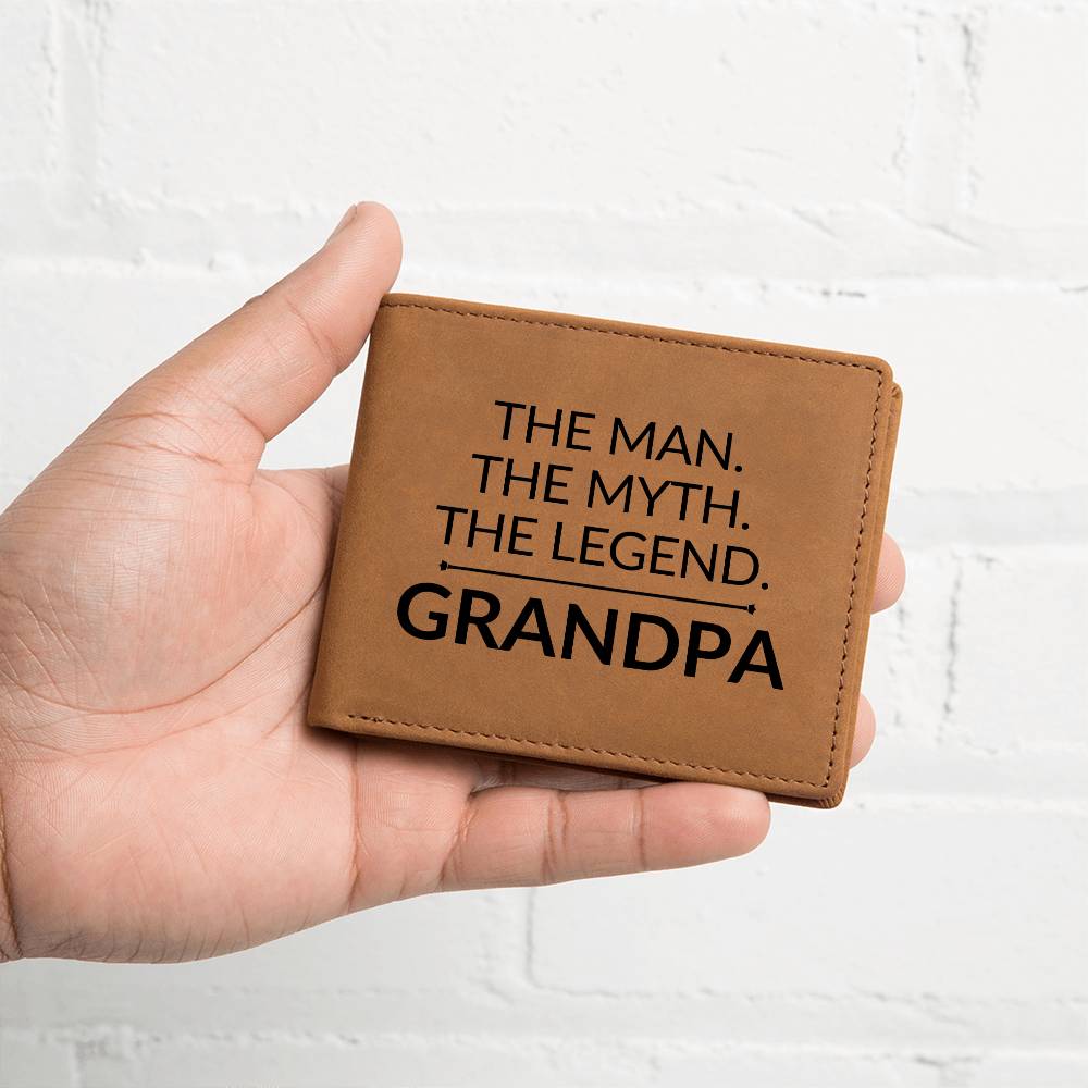 Gift For Grandpa - The Man. The Myth. The Legend. - Men's Custom Bi-fold Leather Wallet - Great Christmas Gift or Birthday Present Idea