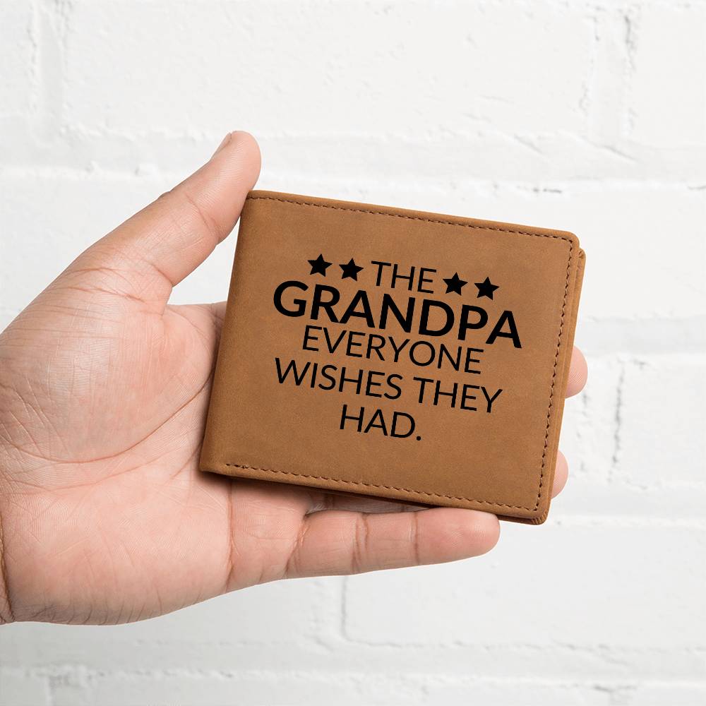Gift For Grandpa - Everyone Wishes - Men's Custom Bi-fold Leather Wallet - Great Christmas Gift or Birthday Present Idea