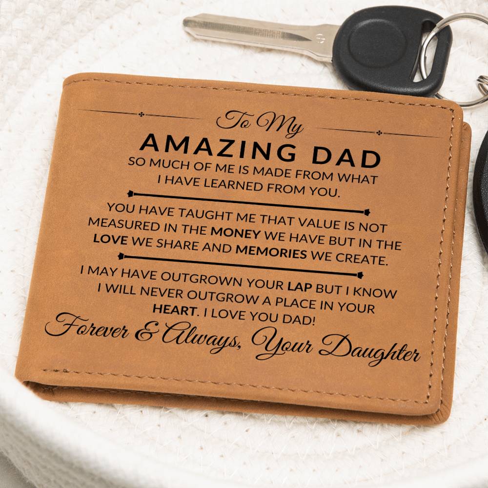 Dad Gift From Daughter - A Place In Your Heart - Men's Custom Bi-fold Leather Wallet - Great Christmas Gift or Birthday Present Idea
