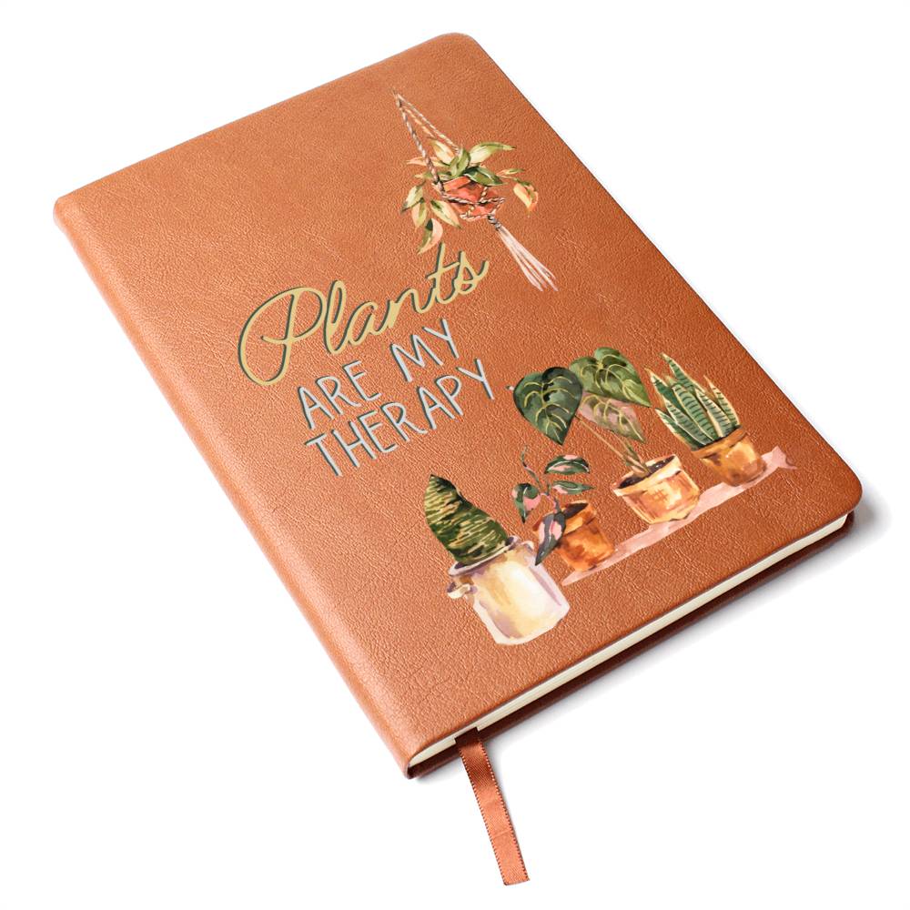 Plants Are My Therapy - Custom Leather Journal - Plant Lover Notebook - Liliana and Liam