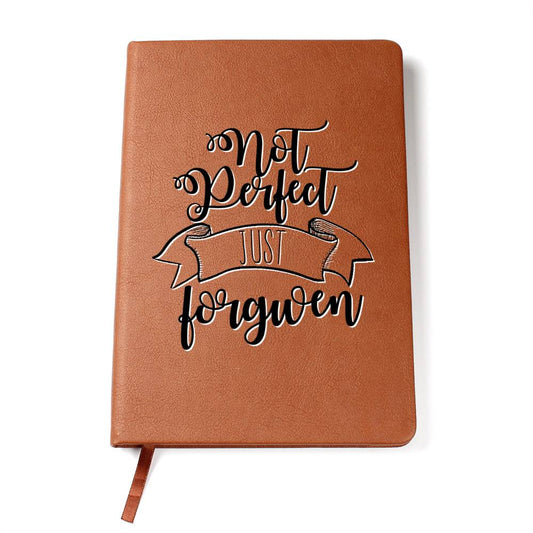 Christian Notebook - Not Perfect, Just Forgiven - Inspirational Leather Journal - Encouragement, Birthday or Christmas Gift