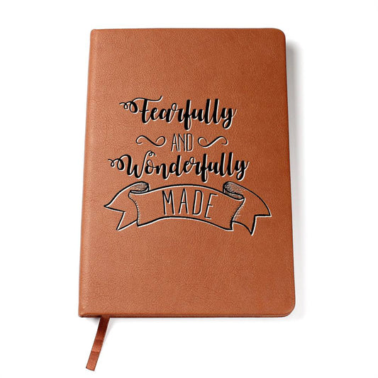 Christian Notebook - Fearfully and Wonderfully Made - Inspirational Leather Journal - Encouragement, Birthday or Christmas Gift