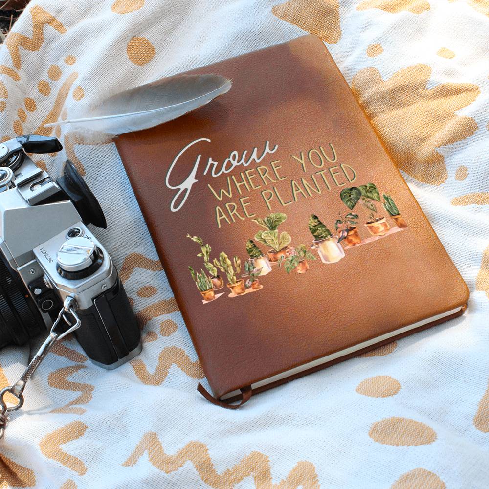 Grow Where You Are Planted - Custom Leather Journal - Plant Lover Notebook - Liliana and Liam