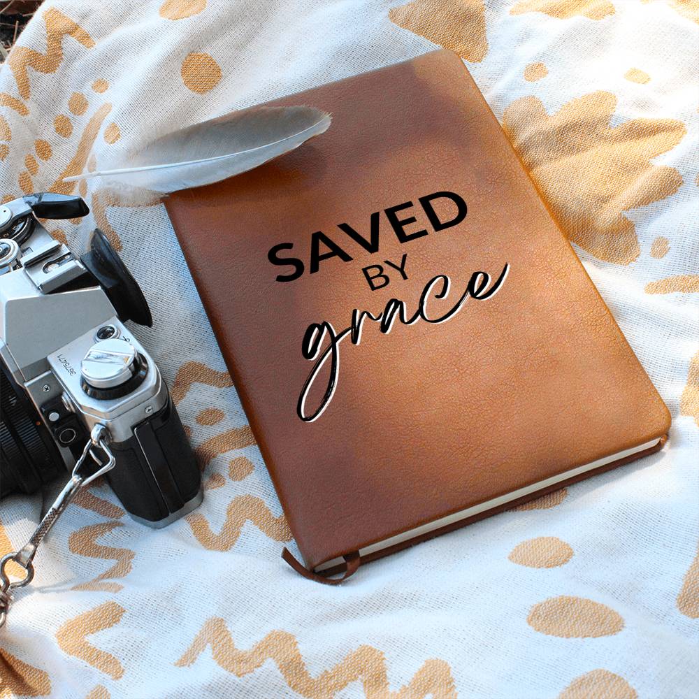 Christian Notebook - Saved By Grace - Inspirational Leather Journal - Encouragement, Birthday or Christmas Gift - Liliana and Liam