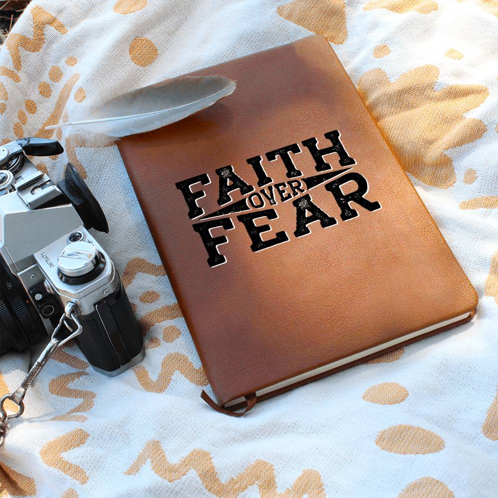 Christian Notebook - Faith Over Fear - Inspirational Leather Journal - Encouragement, Birthday or Christmas Gift - Liliana and Liam