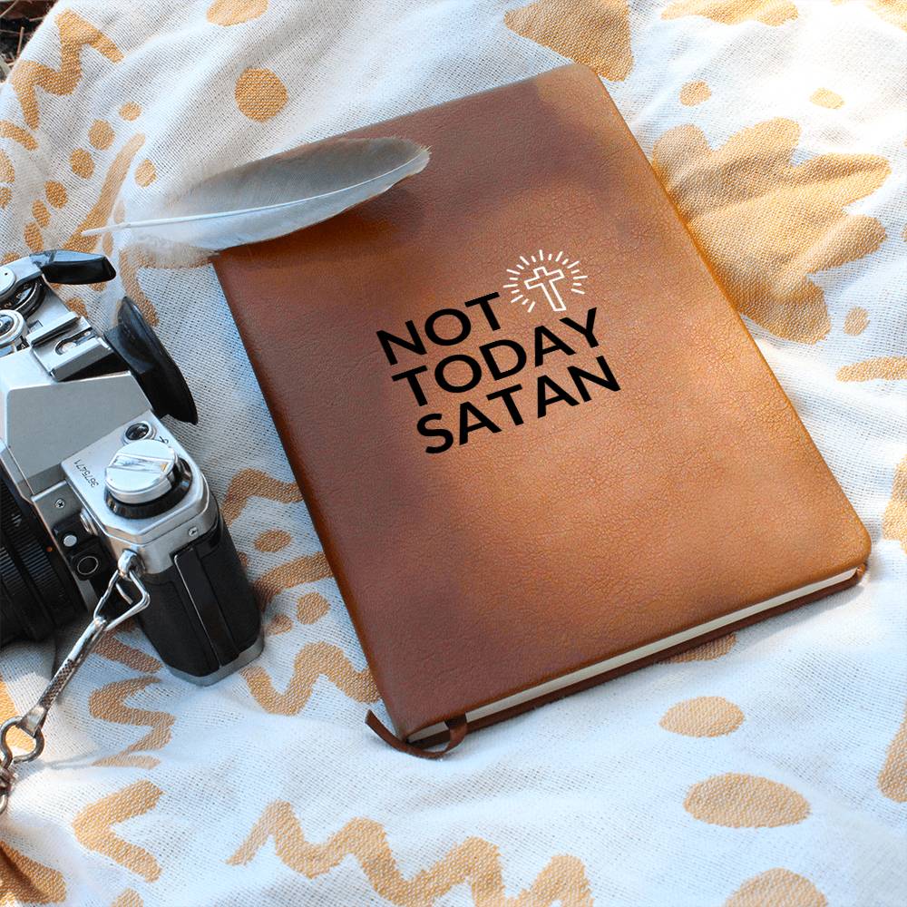 Christian Notebook - Not Today Satan - Inspirational Leather Journal - Encouragement, Birthday or Christmas Gift - Liliana and Liam
