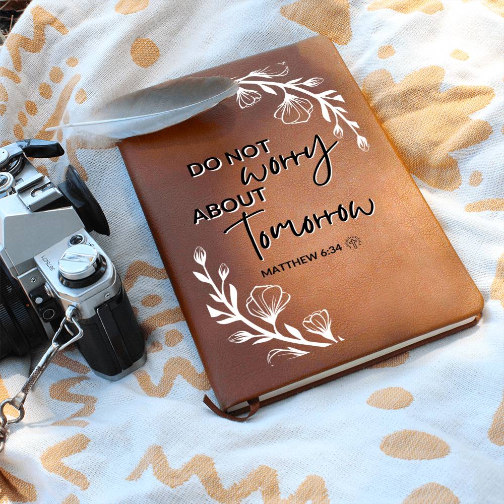 Do Not Worry - Matthew 6:34 - Custom Leather Journal - Christian Notebook - Liliana and Liam