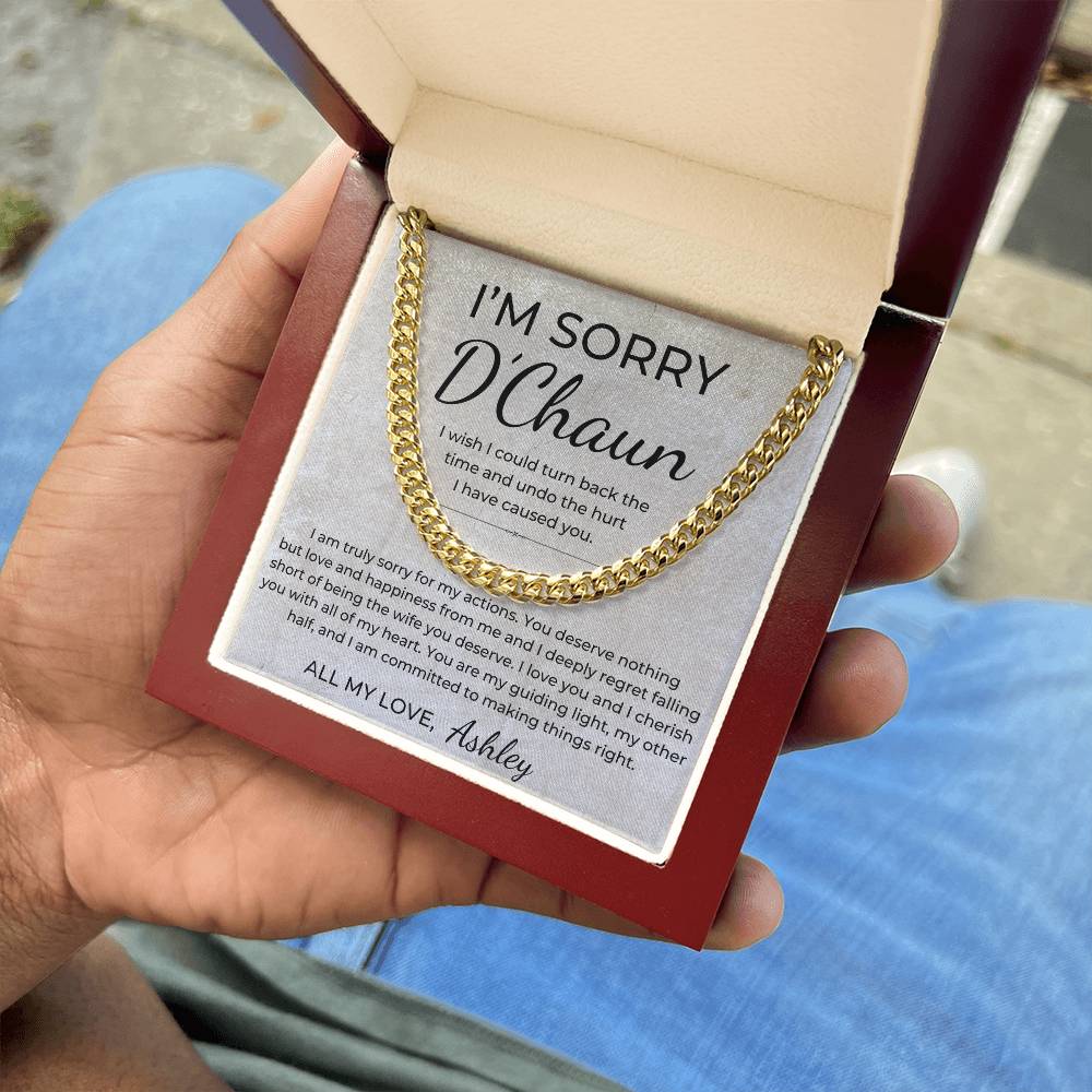 I Am Sorry - Personalized Apology Gift for Husband, From Wife - Men's Linked Chain Necklace - Liliana and Liam