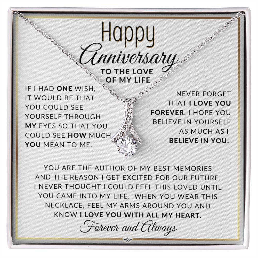 Anniversary Gift For Her - One Wish - Anniversary Gift Idea For Wife, Girlfriend or Fiancée - Drop Pendant Necklace + Heartfelt Anniversary Message