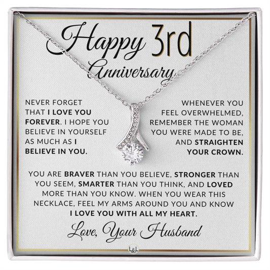 3rd Anniversary Gift For Wife - Drop Pendant Necklace + Heartfelt Anniversary Message For Her - Liliana and Liam