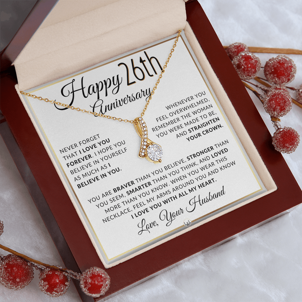 26th Anniversary Gift For Wife - Anniversary Gift Idea For Your Wife - Drop Pendant Necklace + Heartfelt Anniversary Message