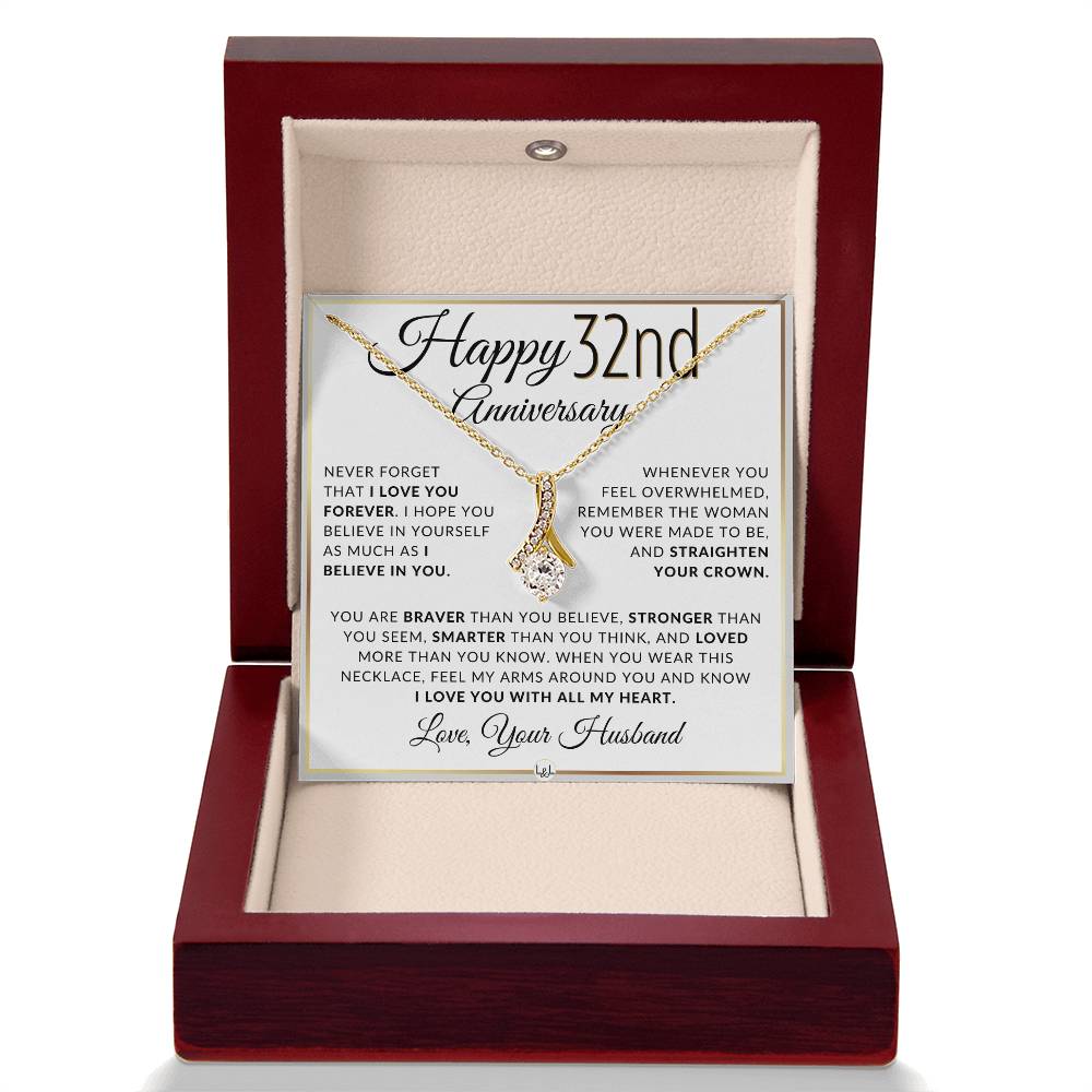 32nd Anniversary Gift For Wife - Anniversary Gift Idea For Your Wife - Drop Pendant Necklace + Heartfelt Anniversary Message - Liliana and Liam