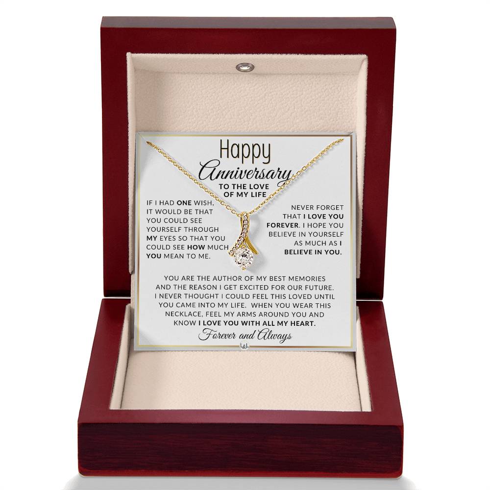 Anniversary Gift For Her - One Wish - Anniversary Gift Idea For Wife, Girlfriend or Fiancée - Drop Pendant Necklace + Heartfelt Anniversary Message