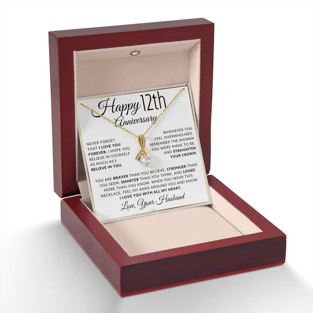 12th Anniversary Gift For Wife - Drop Pendant Necklace + Heartfelt Anniversary Message For Her - Liliana and Liam