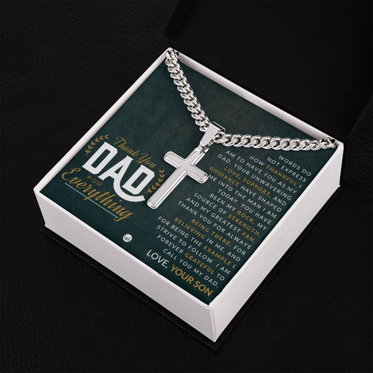 Gift For Dad, From Son - Men's Chain with Engravable Cross Necklace - Christian Jewelry For Dad For Father's Day, Christmas or His Birthday