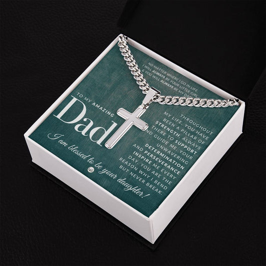 Gift For Father, From Daughter - Men's Chain with Engravable Cross Necklace - Christian Jewelry For Dad For Father's Day, Christmas or His Birthday