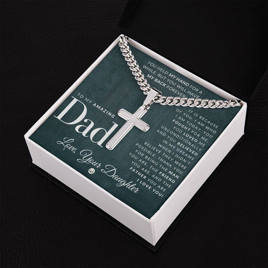 Dad Gift, From Daughter - Men's Chain with Engravable Cross Necklace - Christian Jewelry For Dad For Father's Day, Christmas or His Birthday