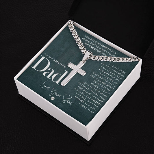 Dad Gift, From Son - Men's Chain with Engravable Cross Necklace - Christian Jewelry For Dad For Father's Day, Christmas or His Birthday