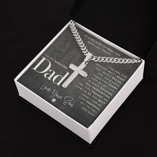 Father Gift, From Son - Men's Chain with Engravable Cross Necklace - Christian Jewelry For Dad For Father's Day, Christmas or His Birthday