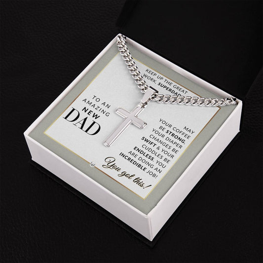 New Dad Gift - Men's Chain with Engravable Cross Necklace - Christian Jewelry For New Dad For Father's Day, Christmas or His Birthday