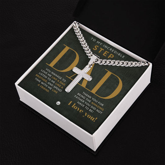 Step Dad Gift - Men's Chain with Engravable Cross Necklace - Christian Jewelry For Dad For Father's Day, Christmas or His Birthday