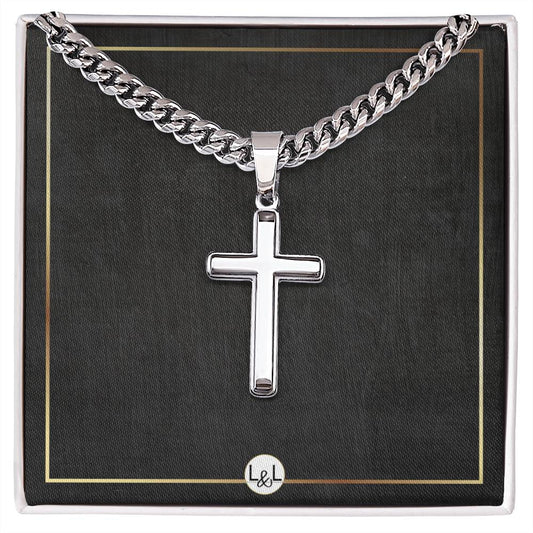 Men's Chain Necklace + Engravable Cross Pendant