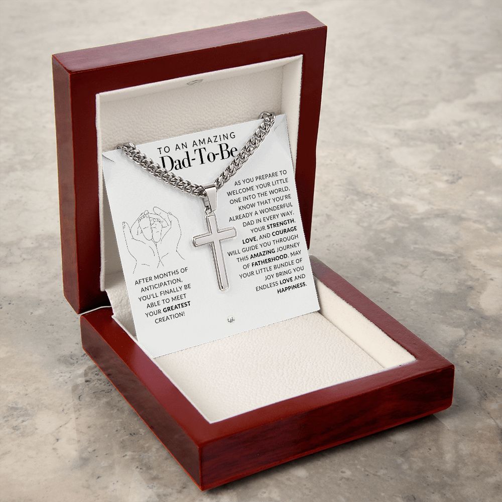 Dad To Be Gift, Future Father - Men's Chain with Engravable Cross Necklace - Christian Jewelry For Expecting Dad For Father's Day, Christmas or His Birthday