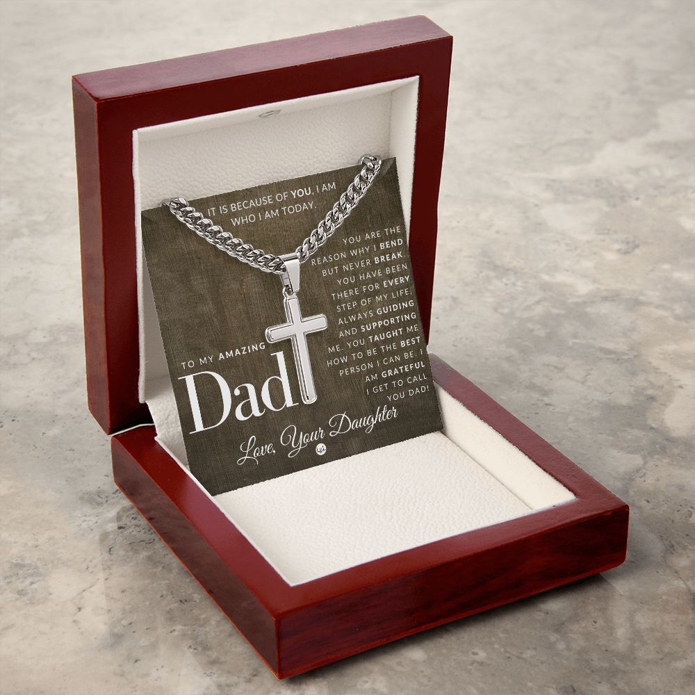 Father Gift, From Daughter - Men's Chain with Engravable Cross Necklace - Christian Jewelry For Dad For Father's Day, Christmas or His Birthday