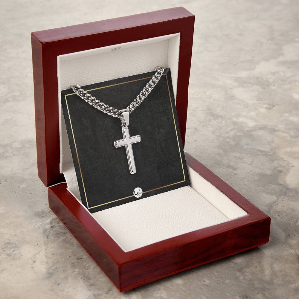 Men's Chain Necklace + Engravable Cross Pendant - Liliana and Liam