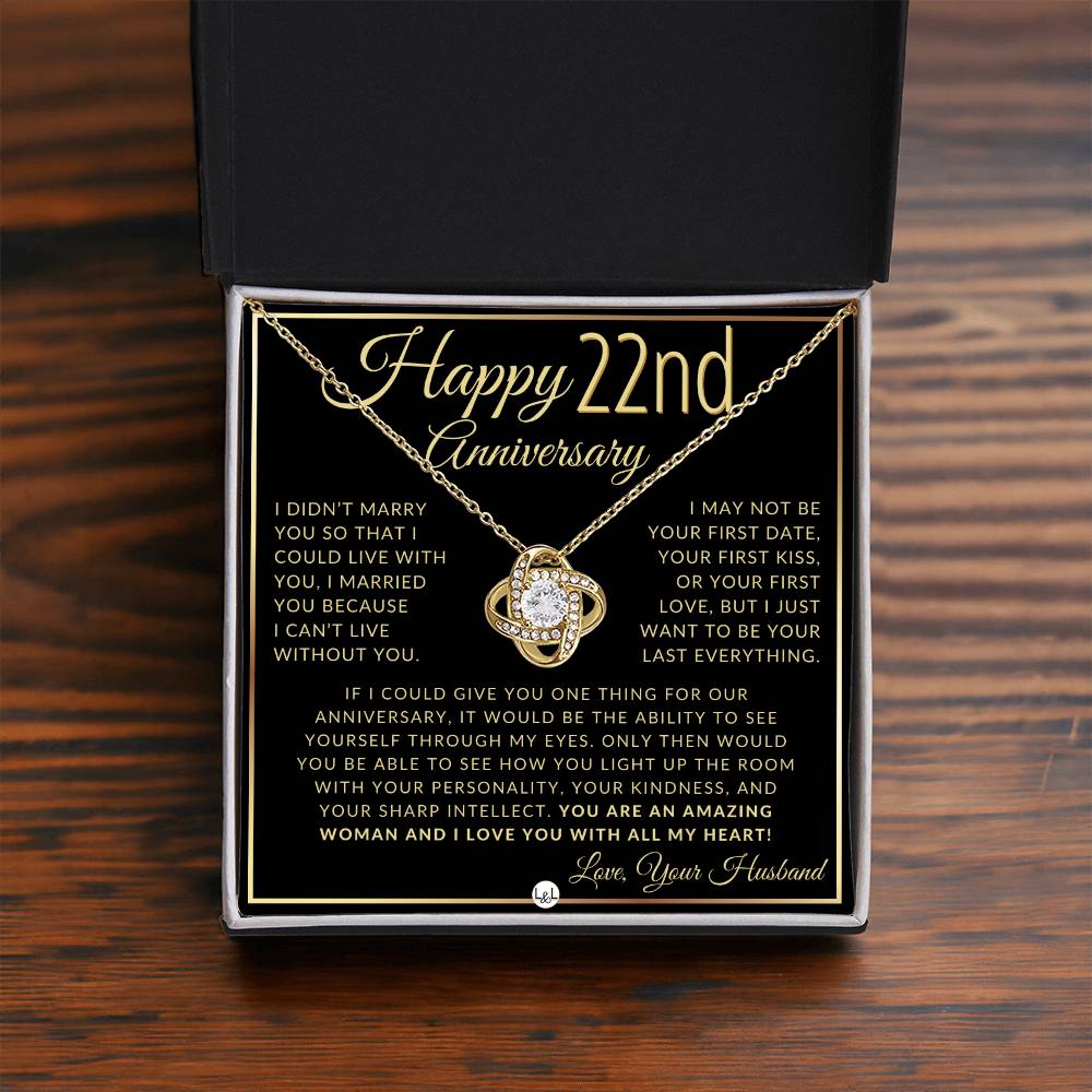 22nd Anniversary Gift For Wife - Beautiful Women's Pendant Necklace + Heartfelt Anniversary Message - Liliana and Liam