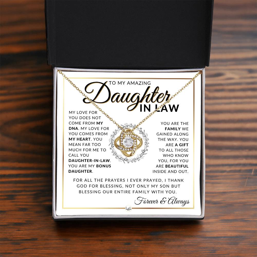 Daughter - In - Law Gift Idea - Pendant Necklace For My Daughter in Law + Sentimental Keepsake Message - Great Christmas Gift or Birthday Present or Wedding Gift - Liliana and Liam