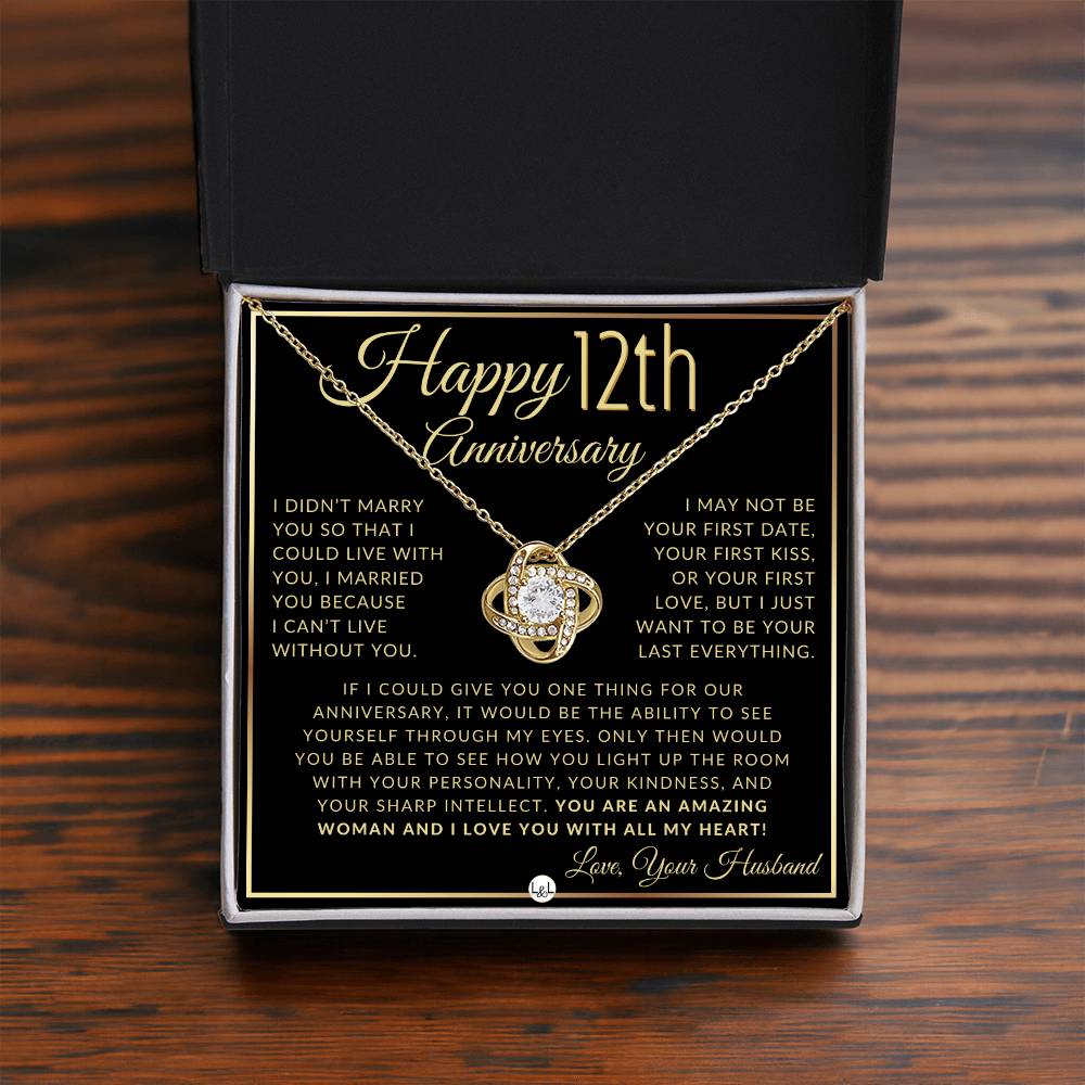 12th Anniversary Gift For Wife - Beautiful Women's Pendant Necklace + Heartfelt Anniversary Message - Liliana and Liam