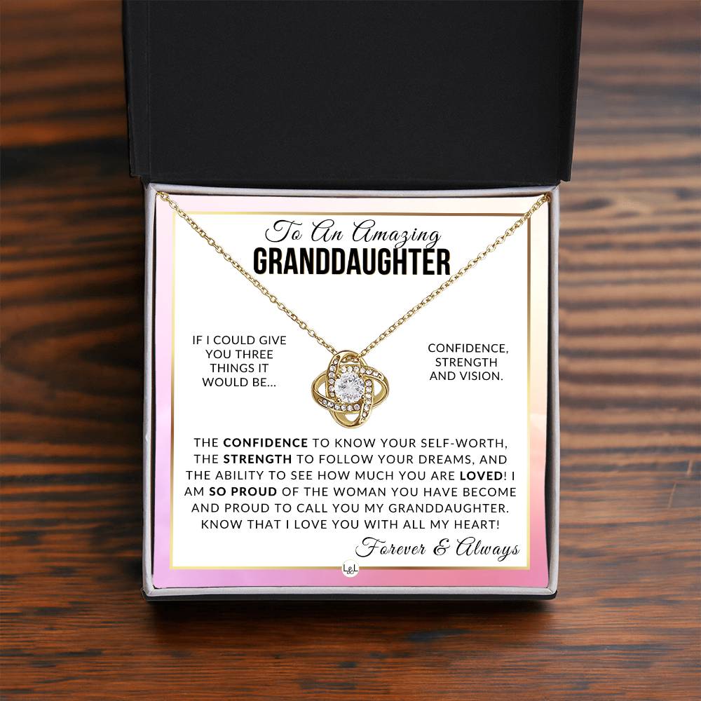 Granddaughter Gift - Forever and Always - Pendant Necklace+ Sentimental Keepsake Message - Great Christmas Gift, Birthday Present or Graduation Surprise - Liliana and Liam